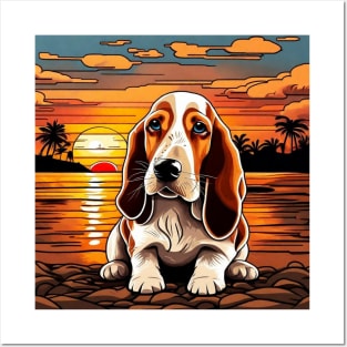 Basset hound dog in the sunset gift ideas for kids and adults Posters and Art